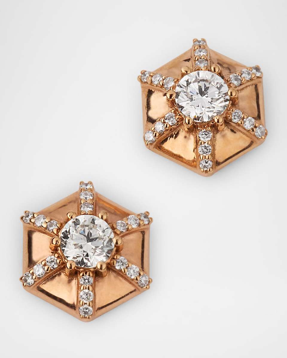 Queen 18K Rose Gold Hexagonal Diamond Earrings